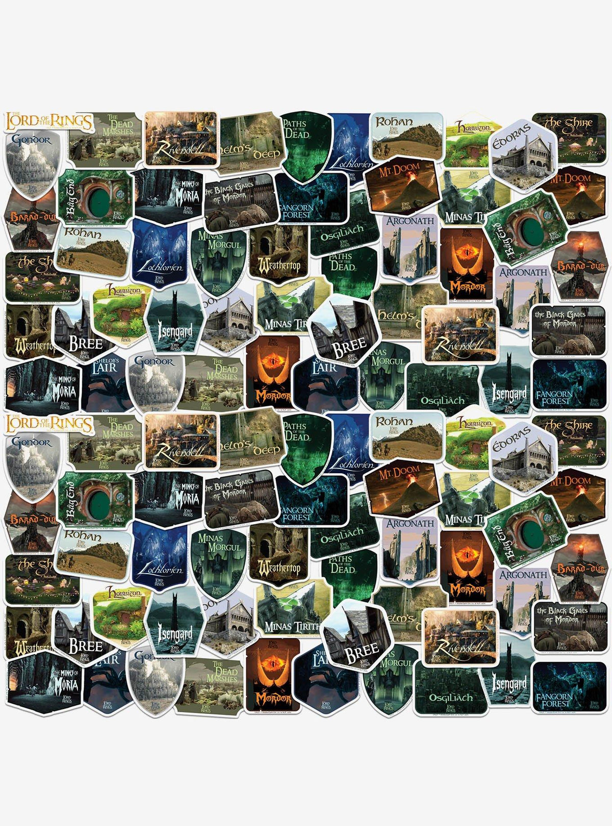 Pack de 100 stickers de lugares de El Señor de los Anillos