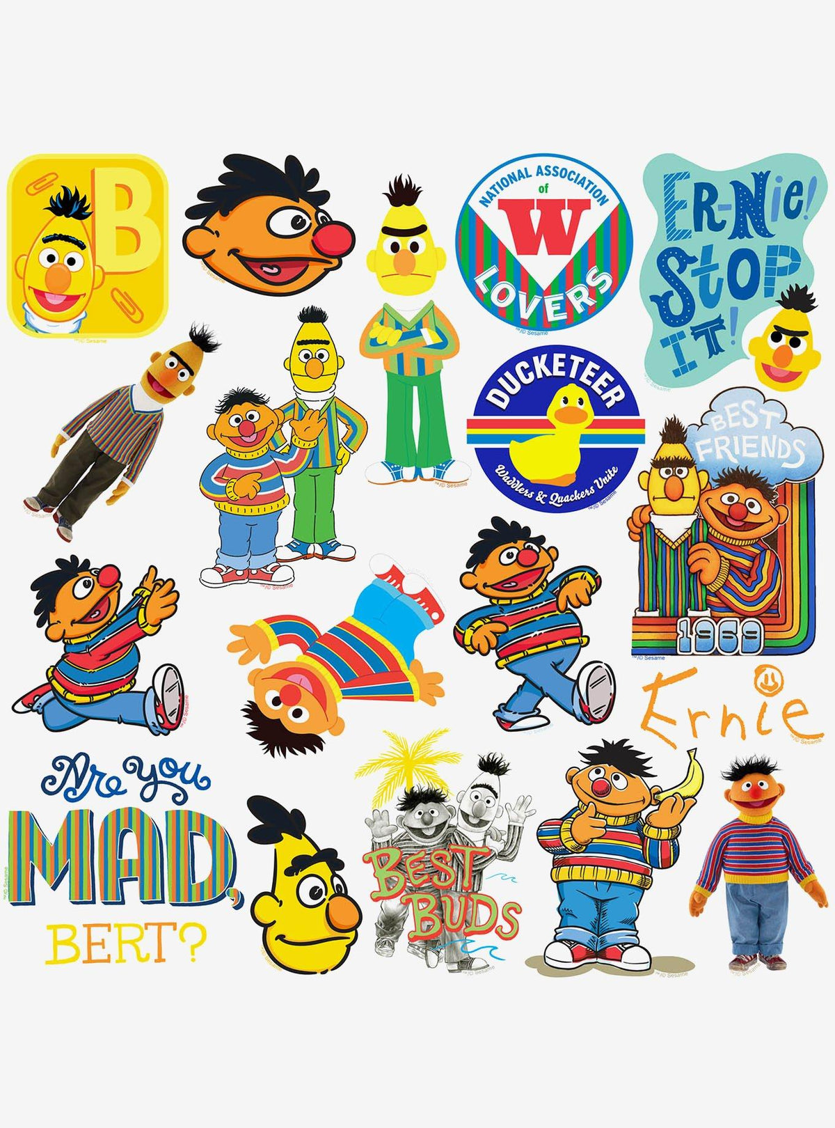 Set de 100 stickers de Bert y Ernie - Sesame Street