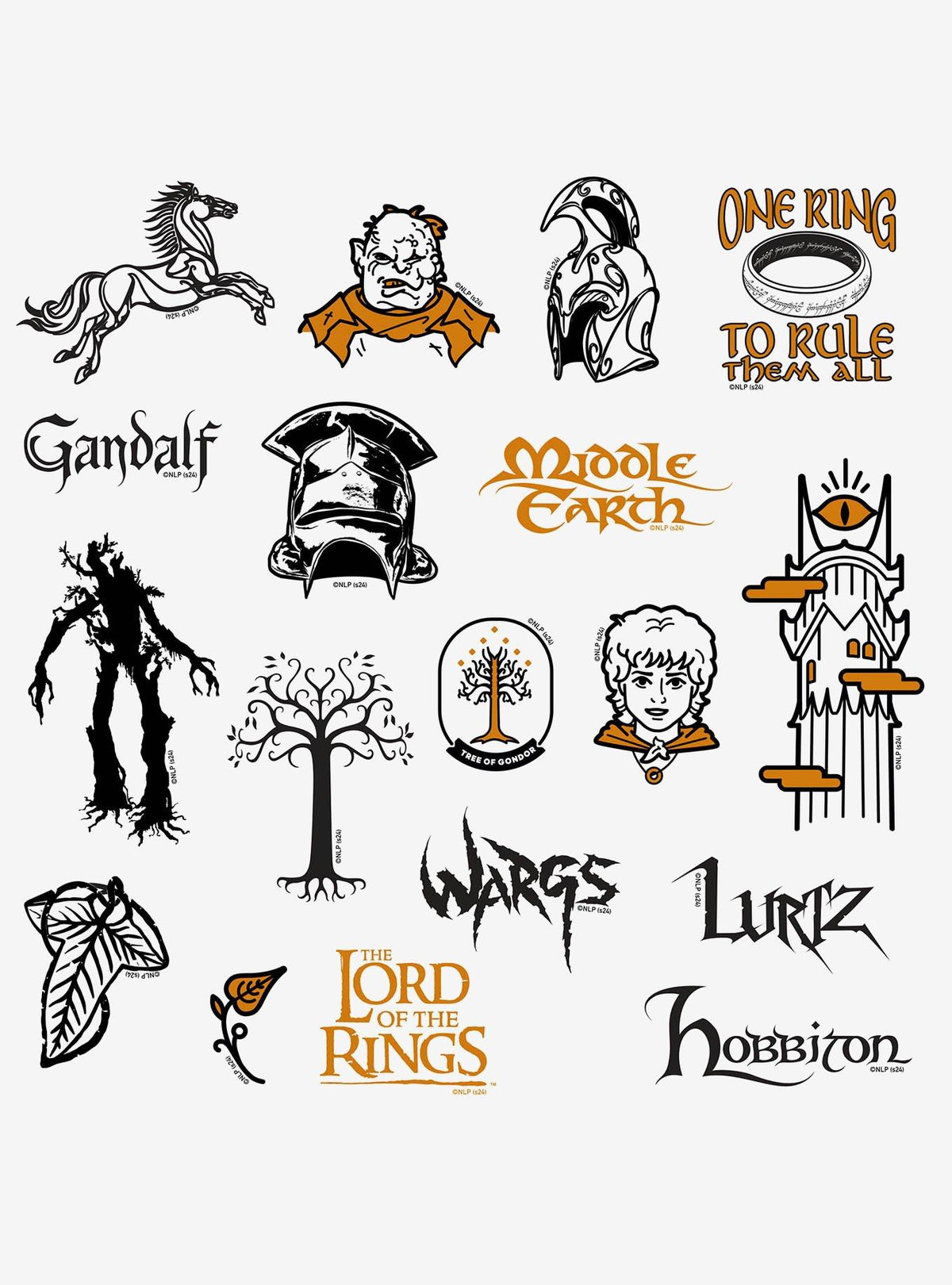 Pack de 100 stickers icónicos de El Señor de los Anillos