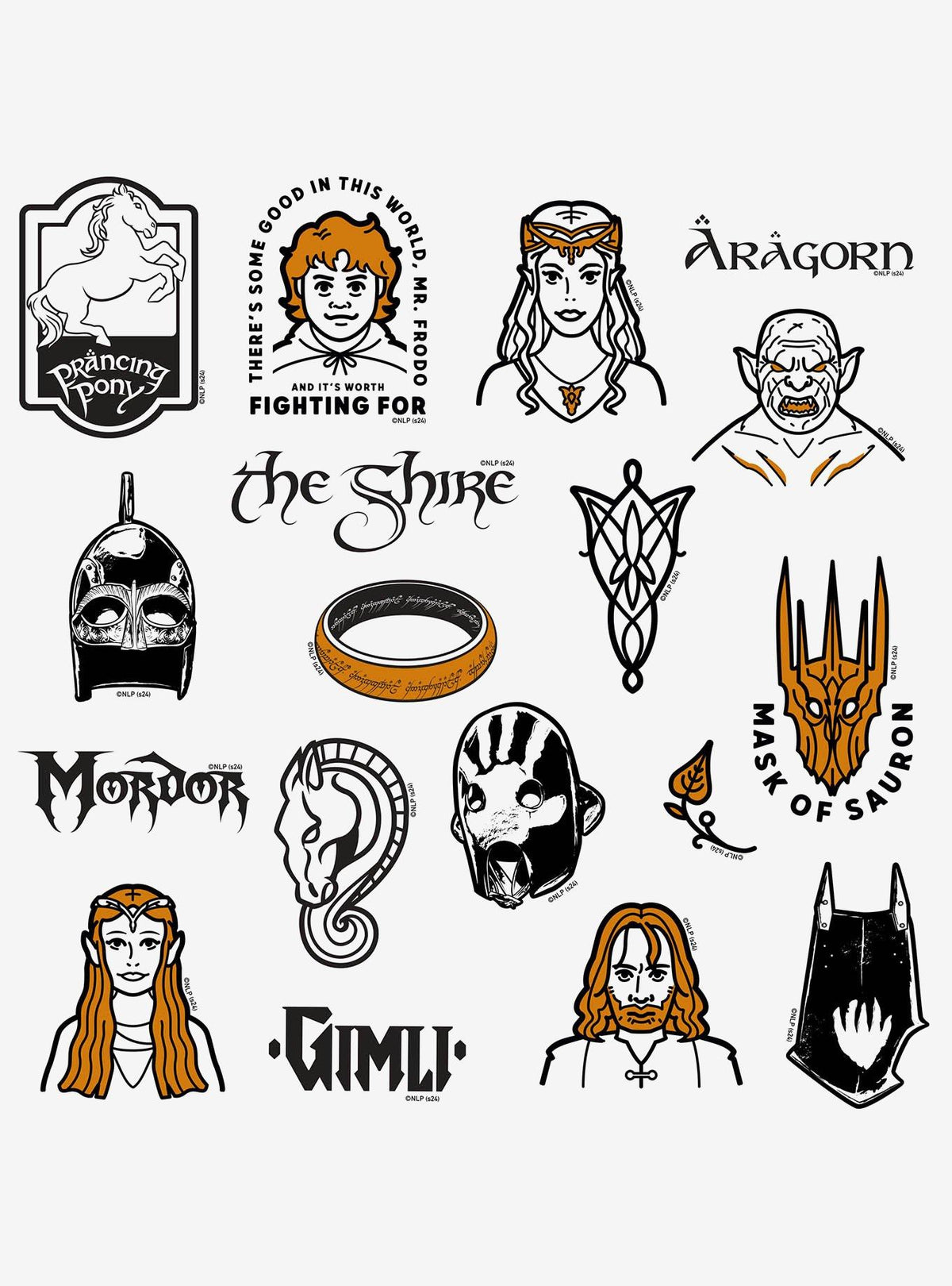 Pack de 100 stickers icónicos de El Señor de los Anillos