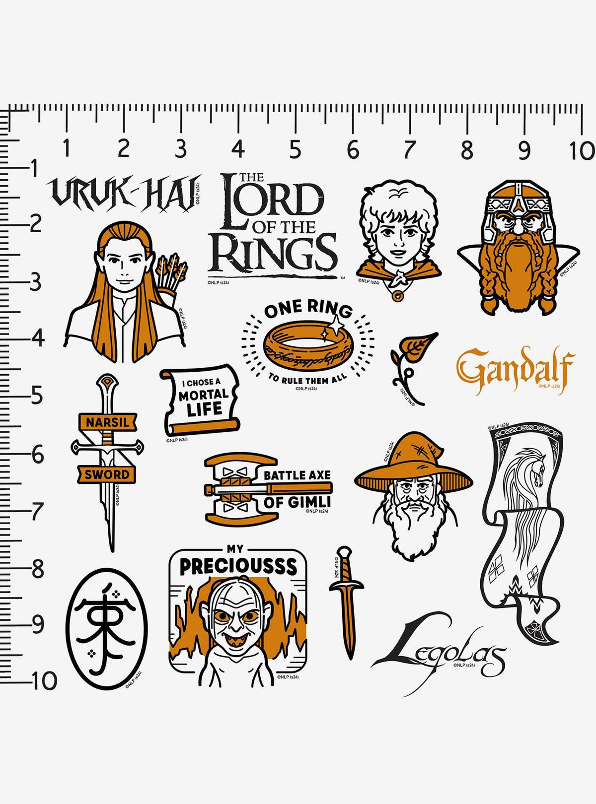 Pack de 100 stickers icónicos de El Señor de los Anillos