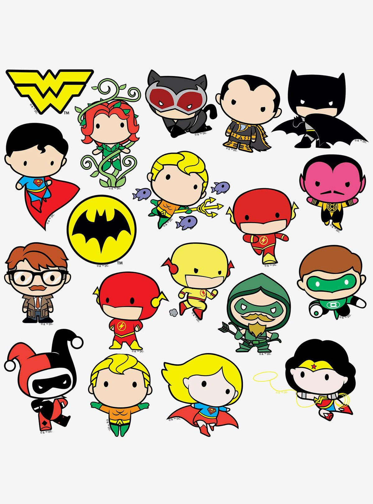 Pack de 100 stickers chibi de la Liga de la Justicia