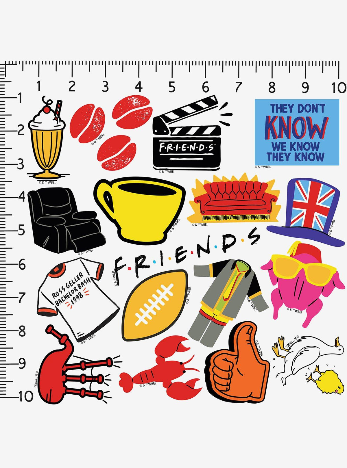 Pack de 100 stickers de vinilo de Friends