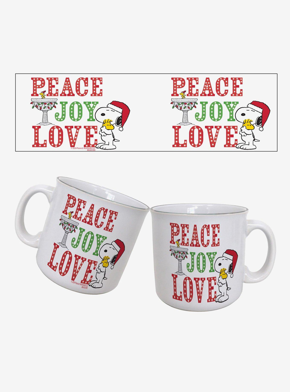 Taza estilo camping Peanuts Peace Joy Love de 20 oz
