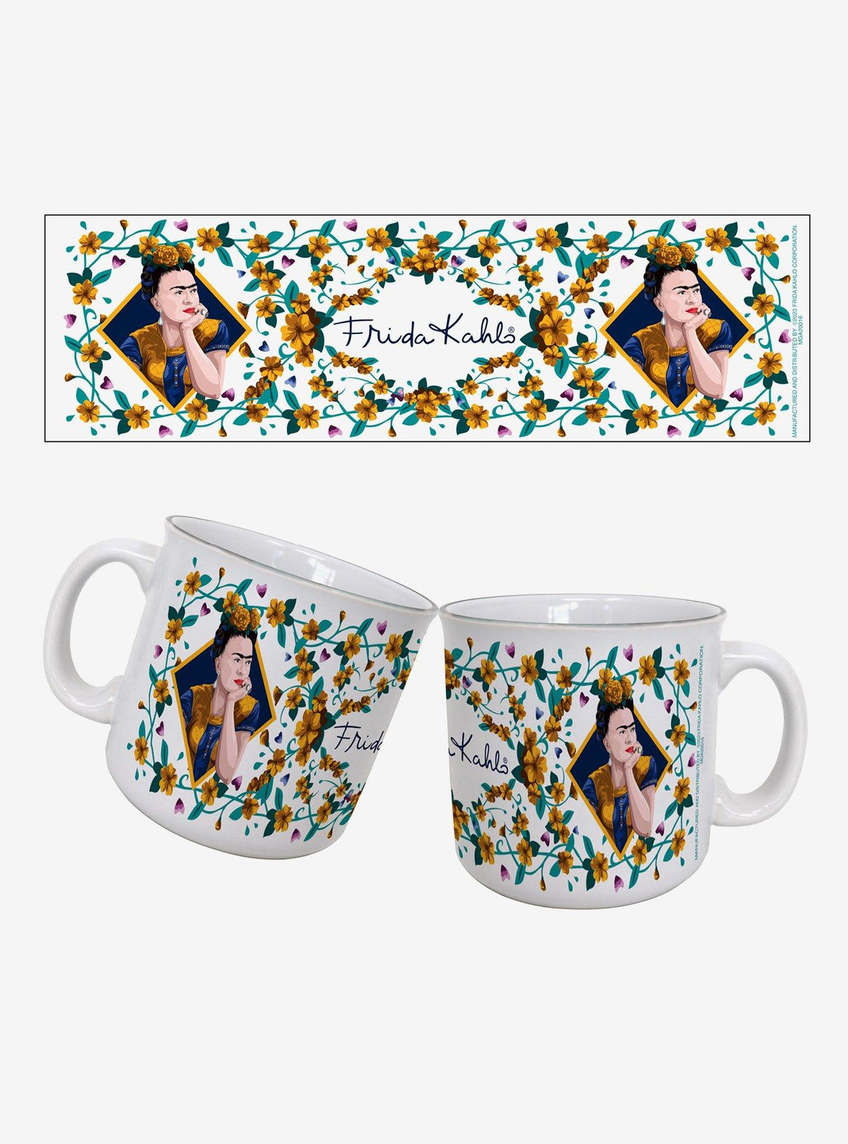 Taza camper Frida Kahlo con flores, 591 ml