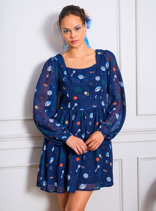 Vestido de gasa Coraline con íconos