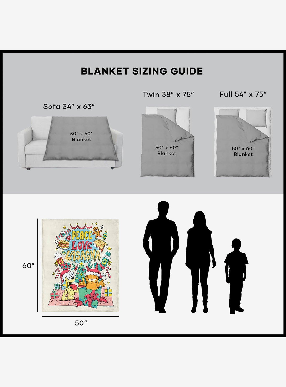 Manta Garfield Peace Love Lasagna 127 x 152 cm