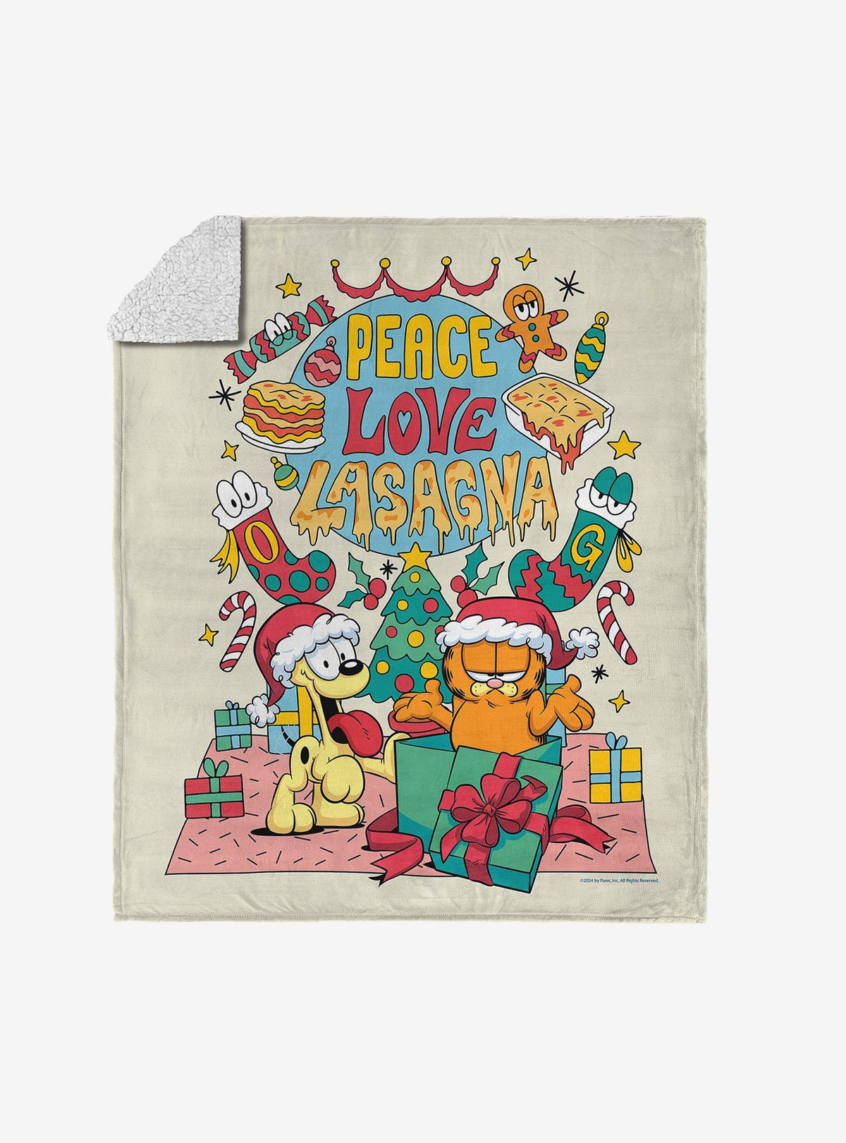 Manta Sherpa Garfield: Paz, amor y lasaña
