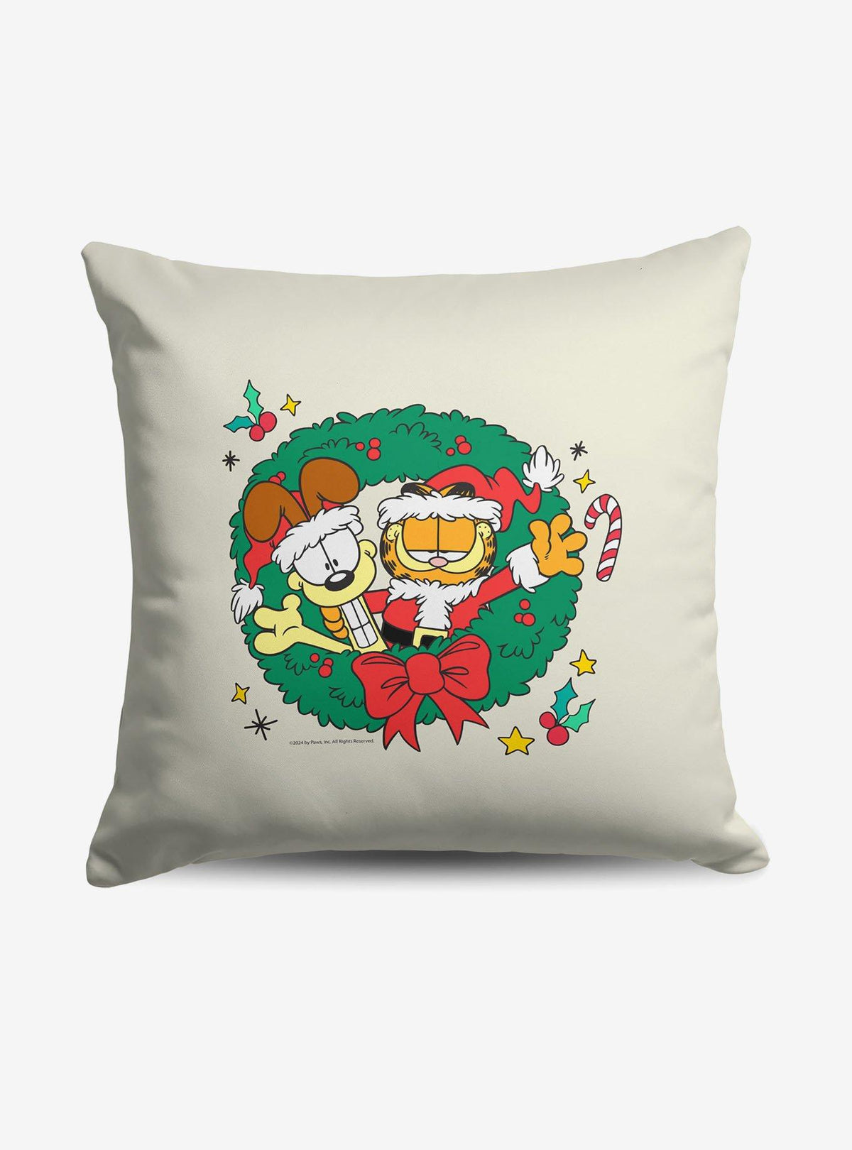 Cojín Garfield y Odie en corona navideña