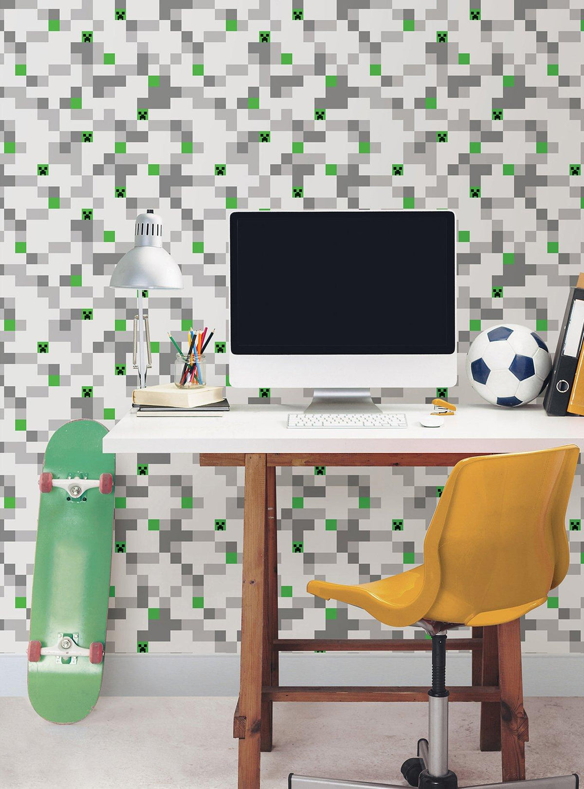 Papel mural adhesivo Minecraft Creeper pixel gris