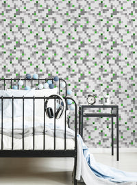 Papel mural adhesivo Minecraft Creeper pixel gris