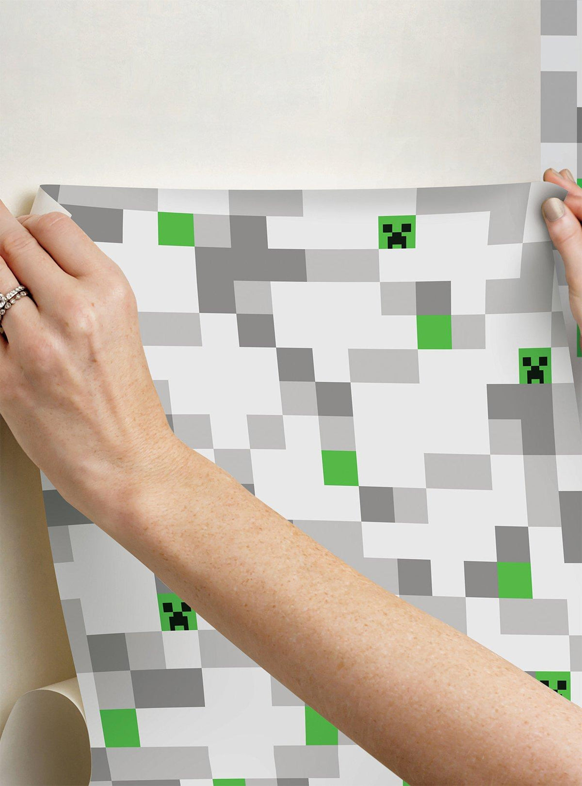 Papel mural adhesivo Minecraft Creeper pixel gris