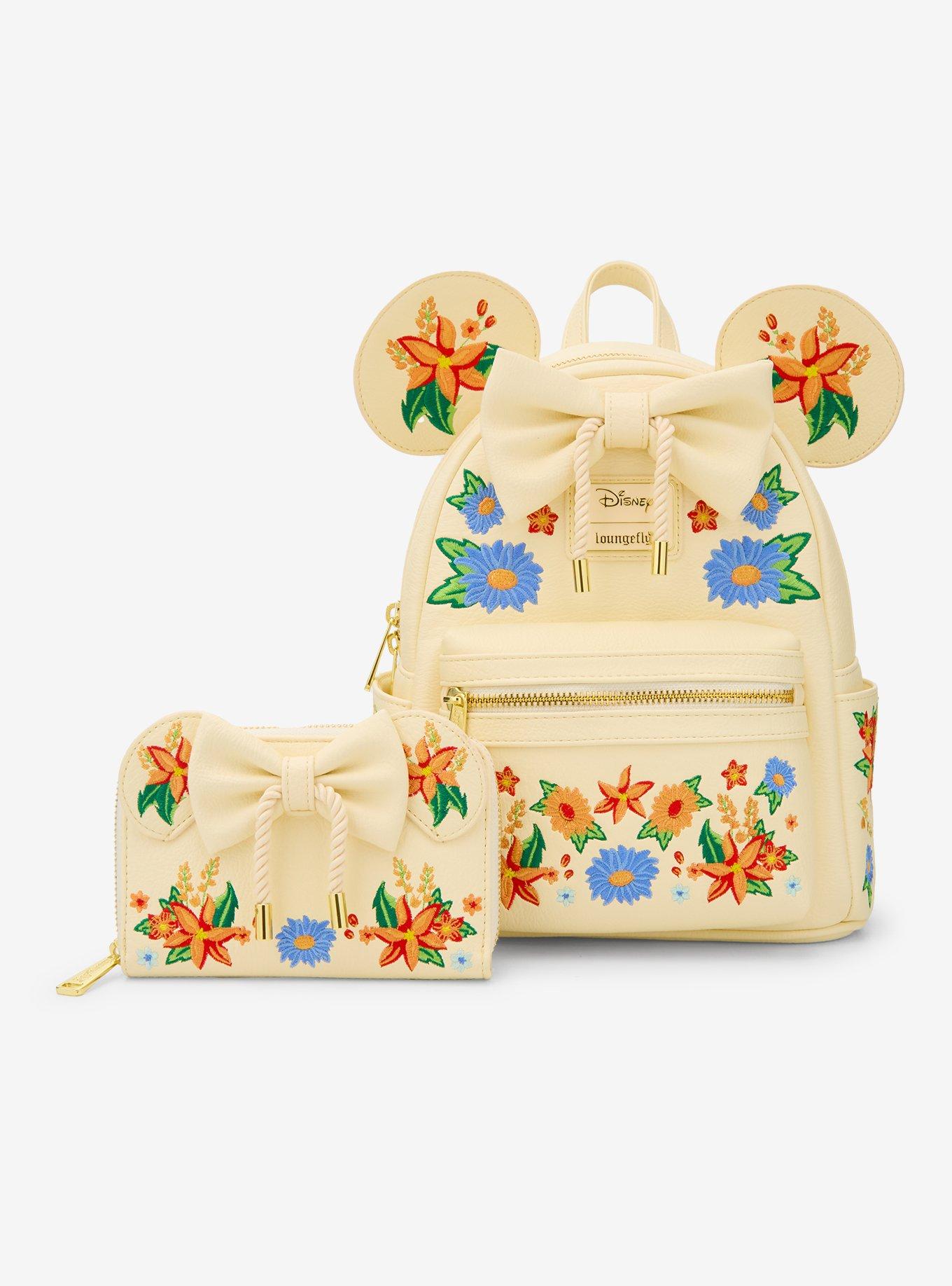 Billetera Minnie Mouse con orejas y flores naranjas