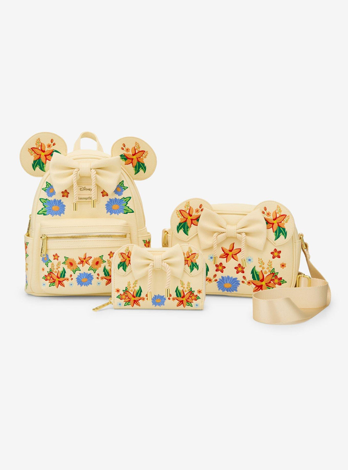 Billetera Minnie Mouse con orejas y flores naranjas