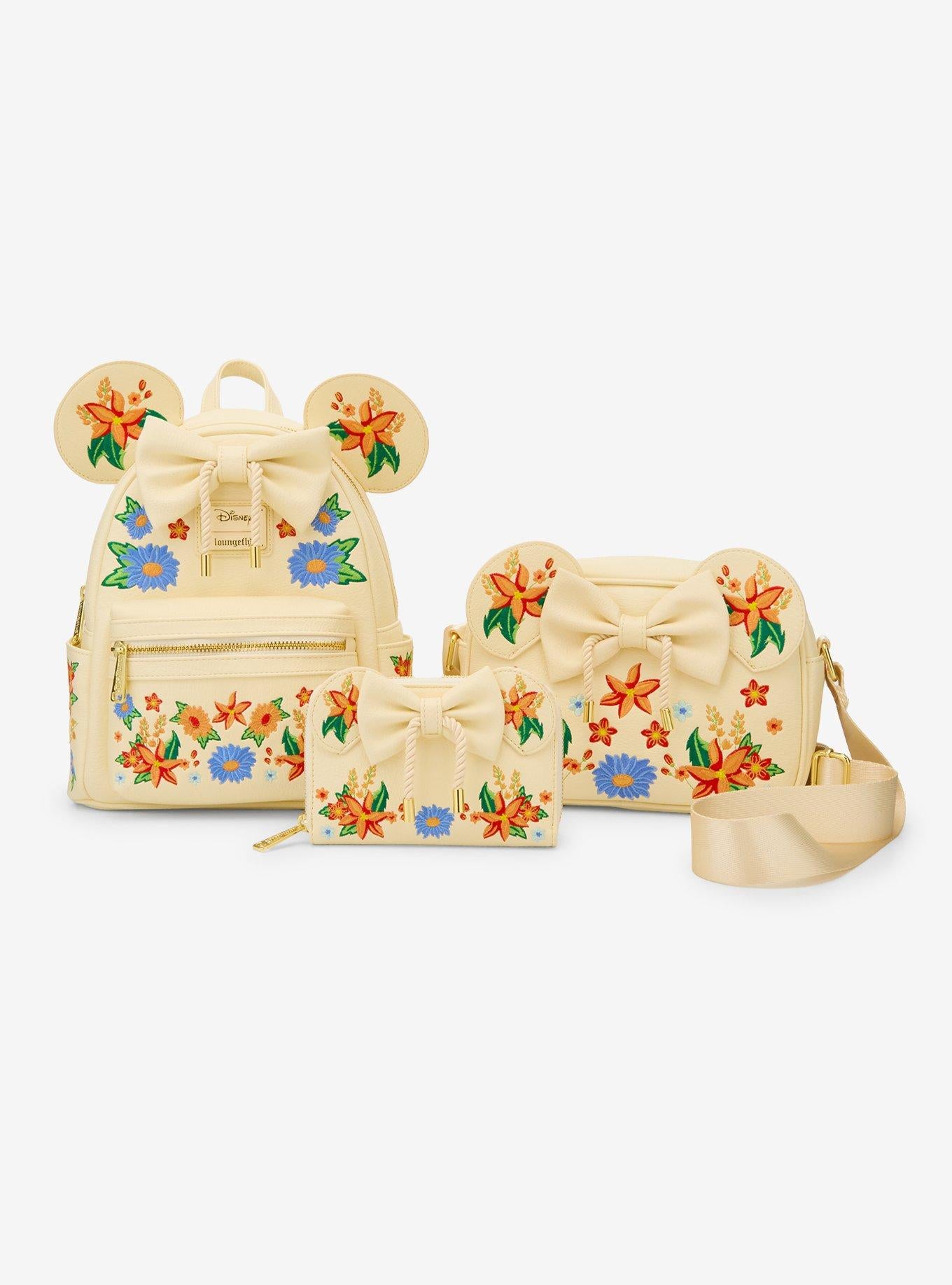 Billetera Minnie Mouse con orejas y flores naranjas