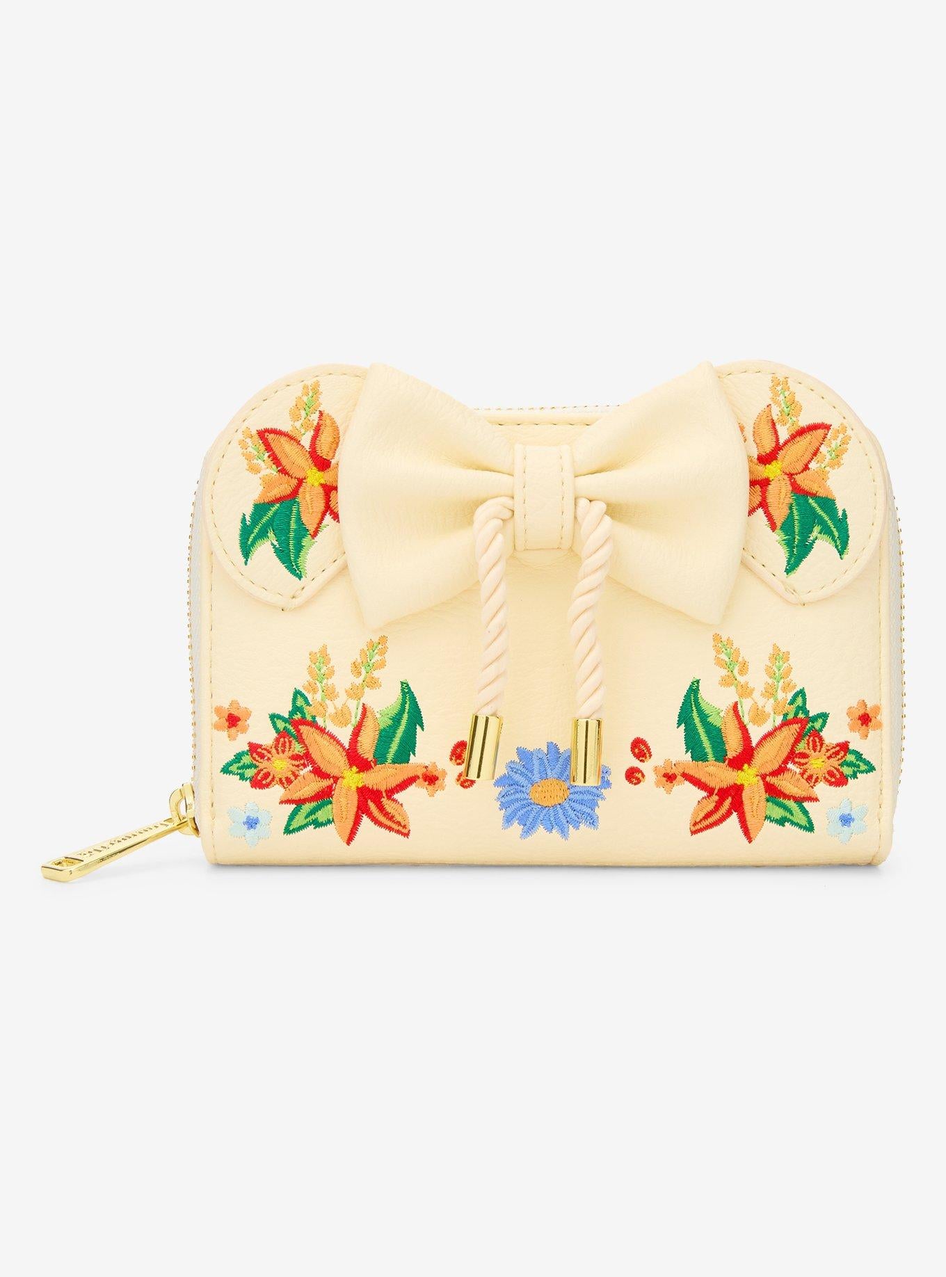 Billetera Minnie Mouse con orejas y flores naranjas
