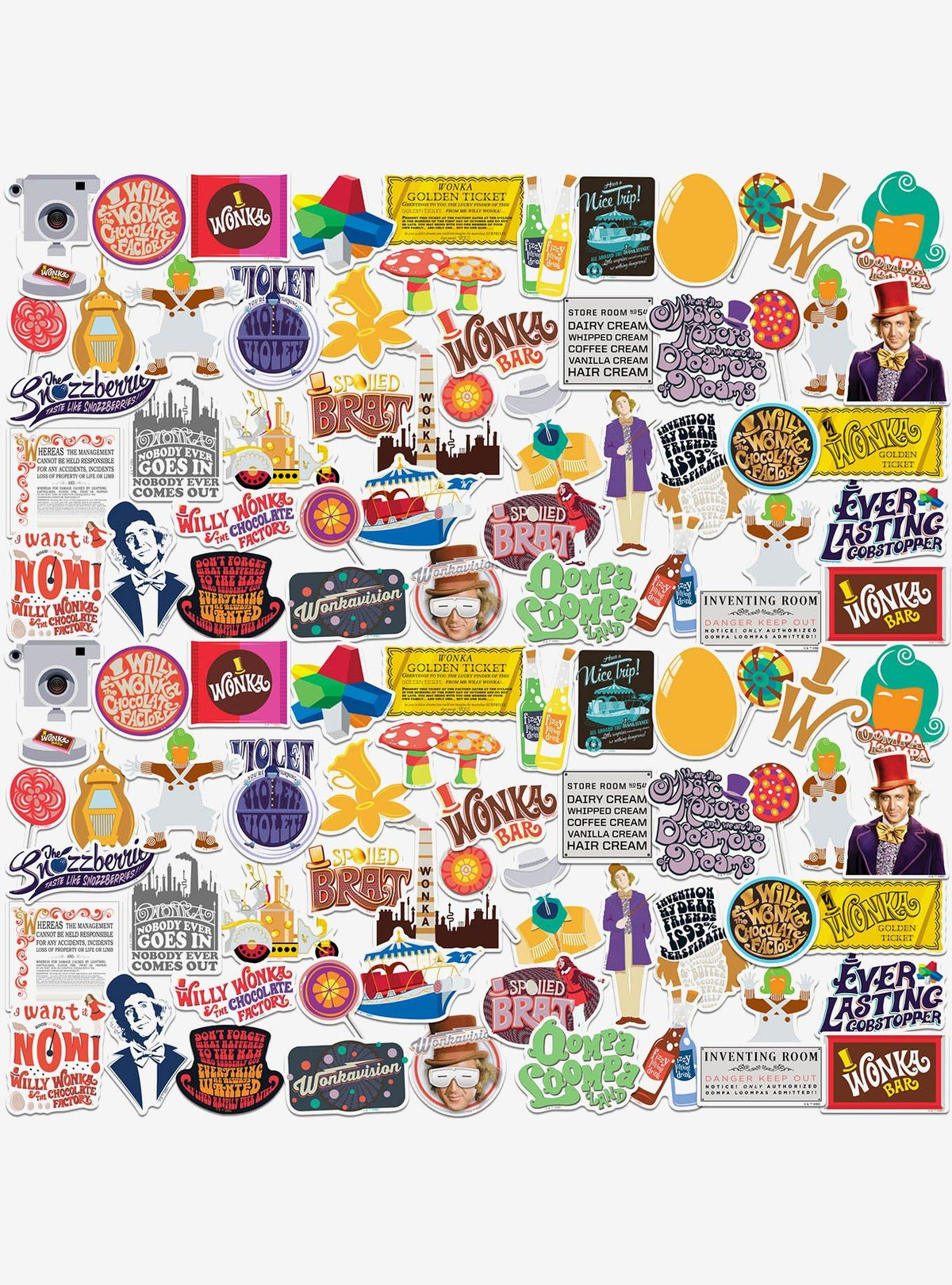Pack de 100 stickers de Willy Wonka y la fábrica de chocolate