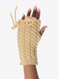 Guantes tejidos sin dedos con cabeza de osito 3D