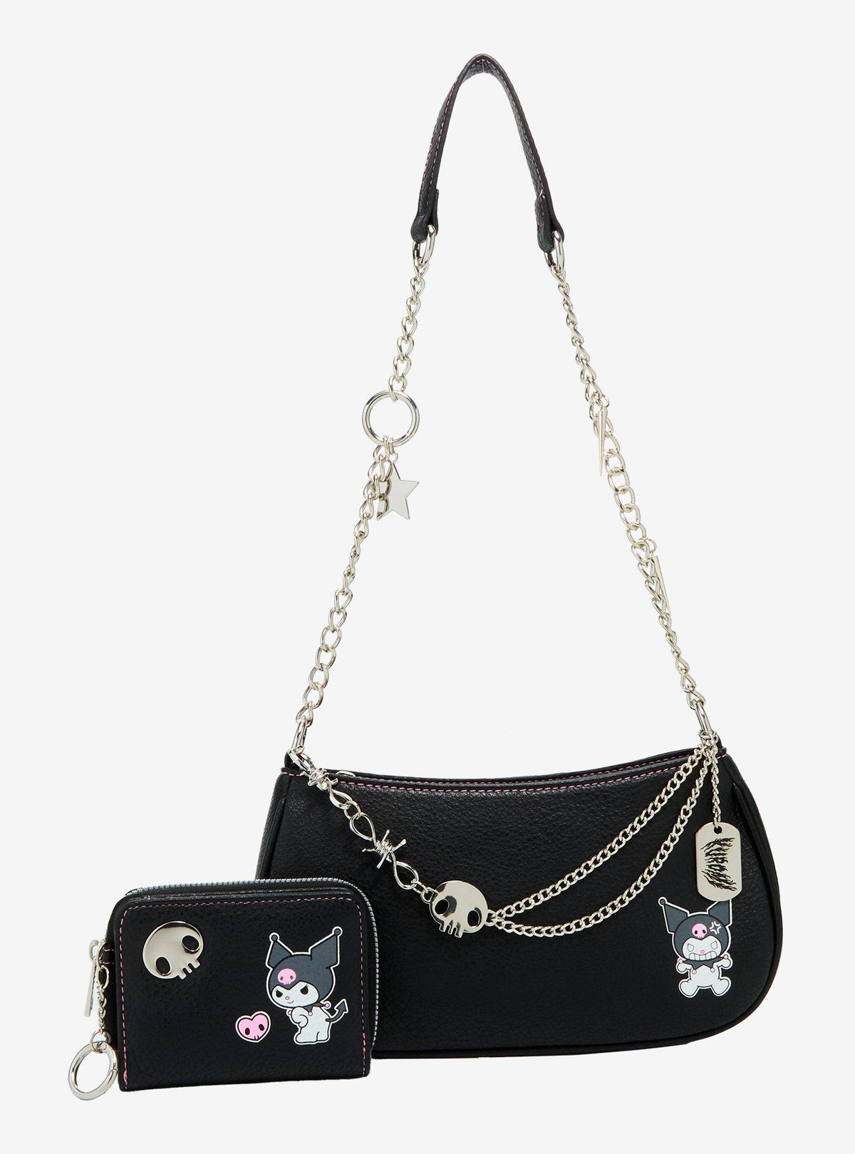 Cartera de hombro Kuromi con cadenas y calaveras