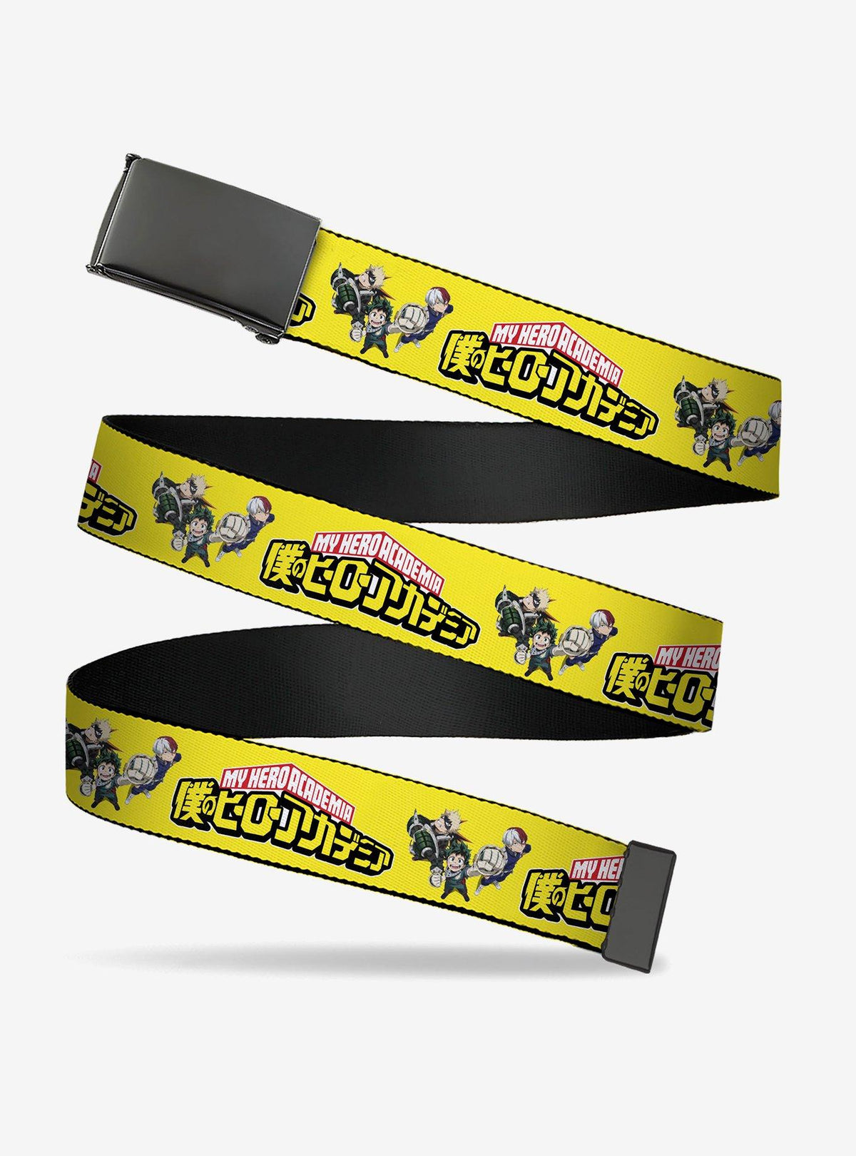 Cinturón amarillo My Hero Academia con personajes y logo