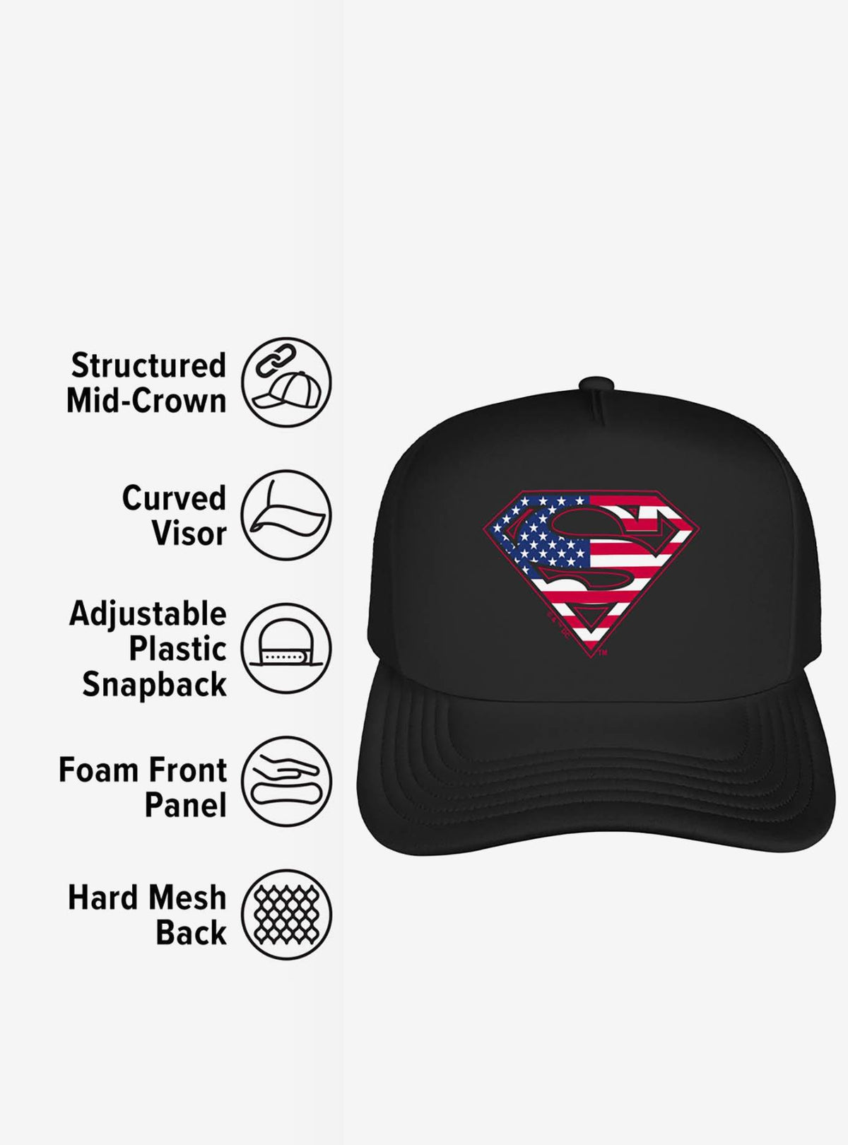 Jockey trucker de espuma Superman con escudo y bandera de EE. UU.