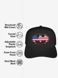 Jockey trucker Batman con escudo y bandera estadounidense