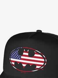 Jockey trucker Batman con escudo y bandera de EE. UU.