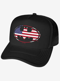 Jockey trucker Batman con escudo y bandera de EE. UU.