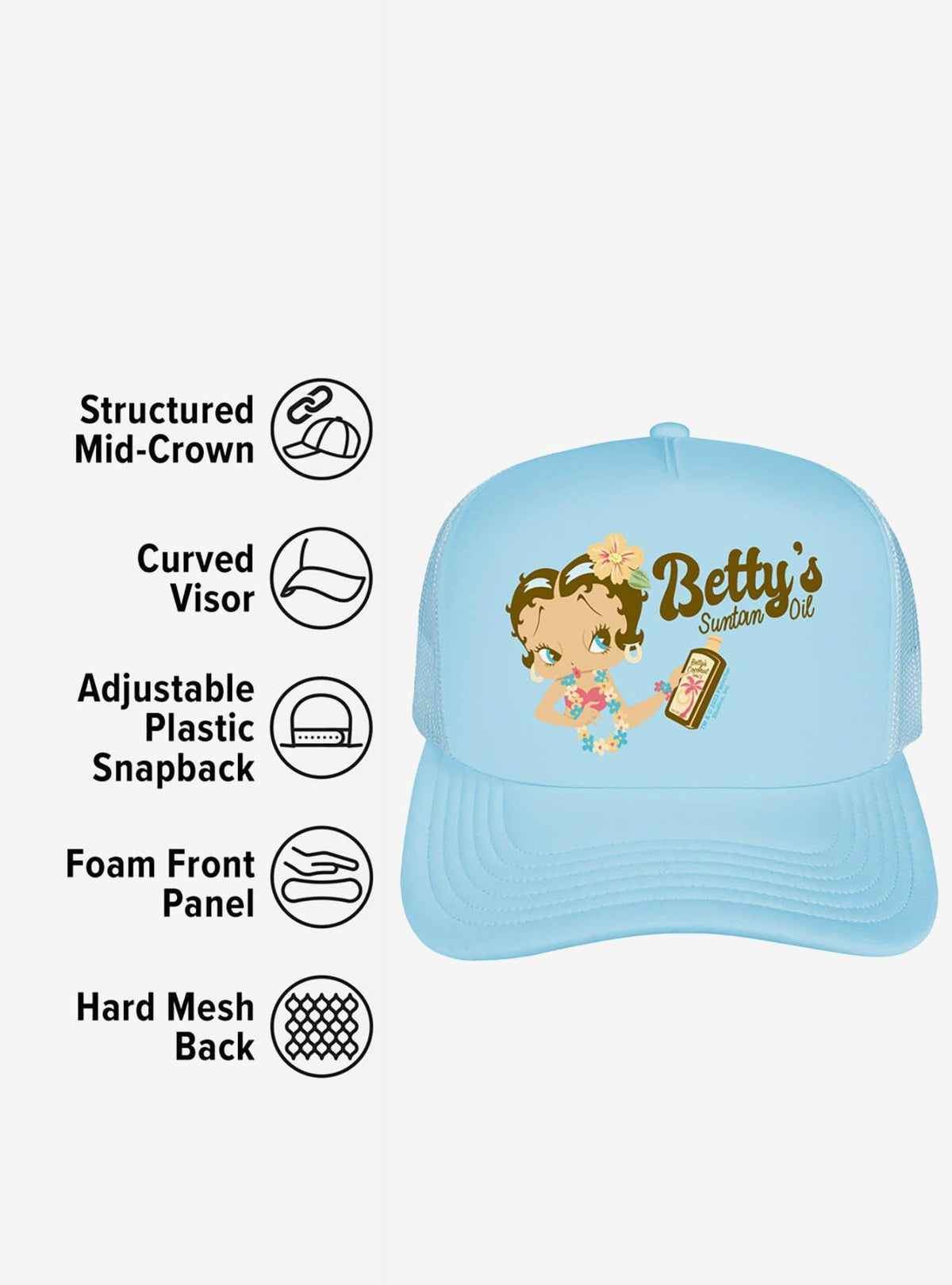 Jockey trucker Betty Boop con diseño de aceite bronceador