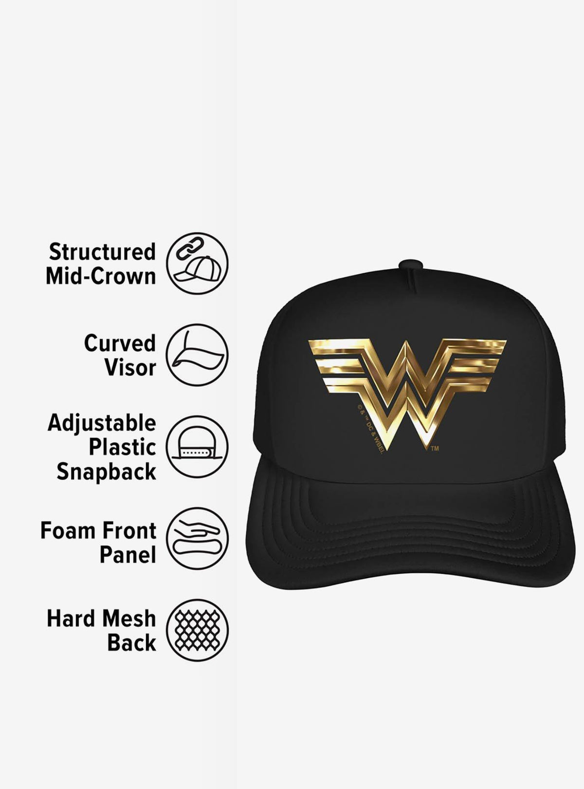 Gorro trucker de espuma Wonder Woman con logo dorado