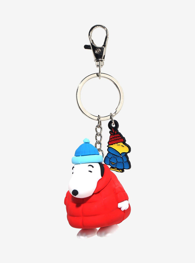 Llavero de Snoopy y Woodstock con chaquetas acolchadas