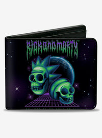 Billetera morada de Rick and Morty con calaveras metaleras