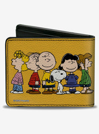 Billetera dorada Peanuts con diseño grupal