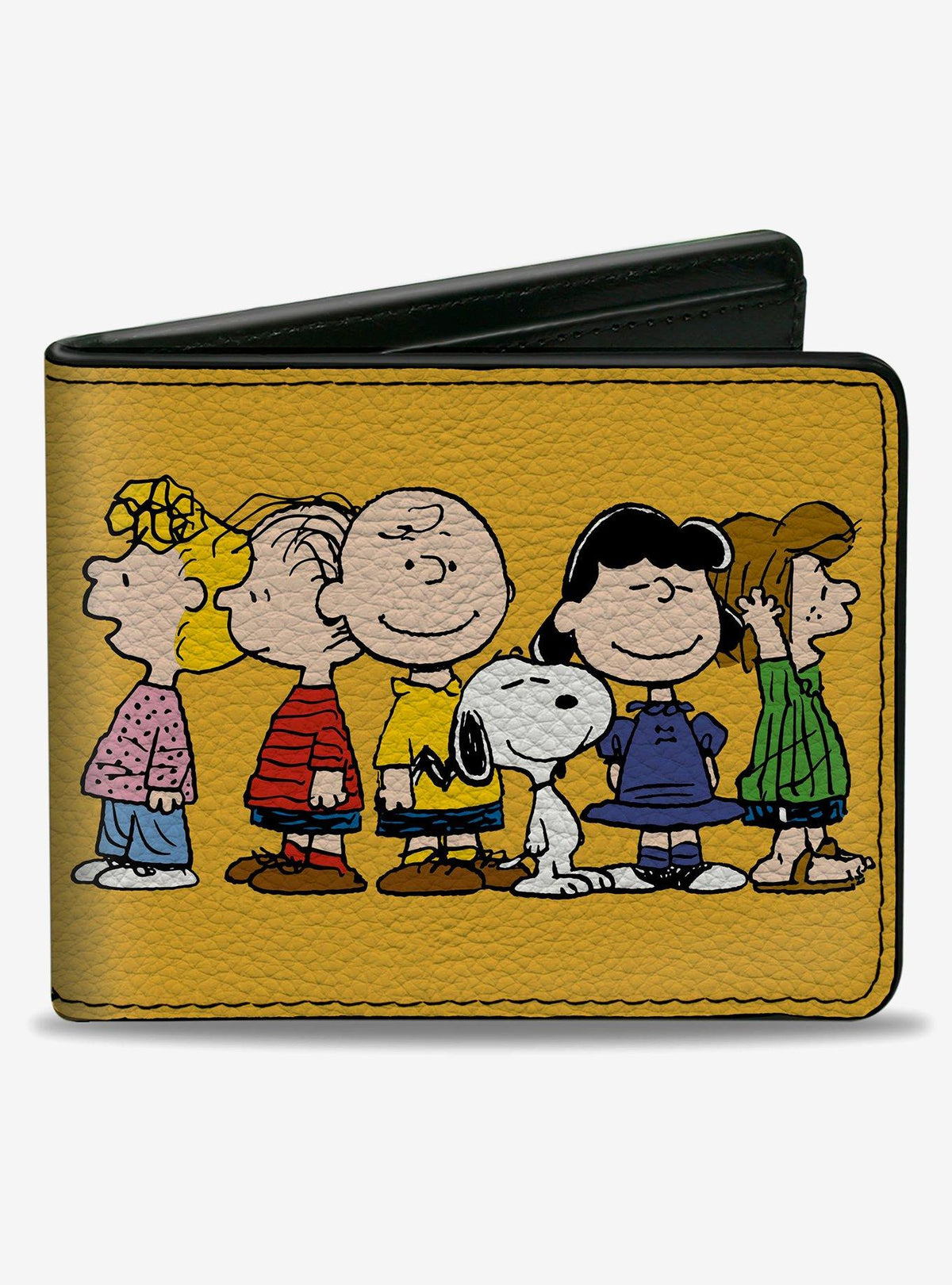 Billetera dorada Peanuts con diseño grupal