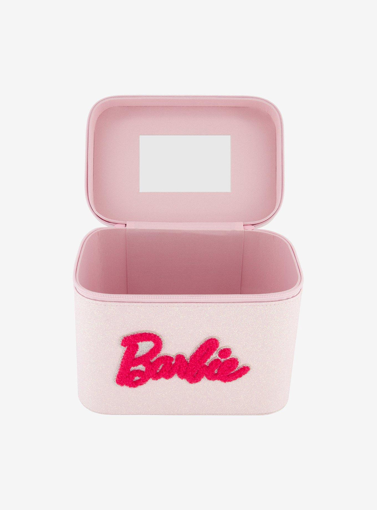 Cosmetiquero Barbie con espejo y exterior rosado con glitter