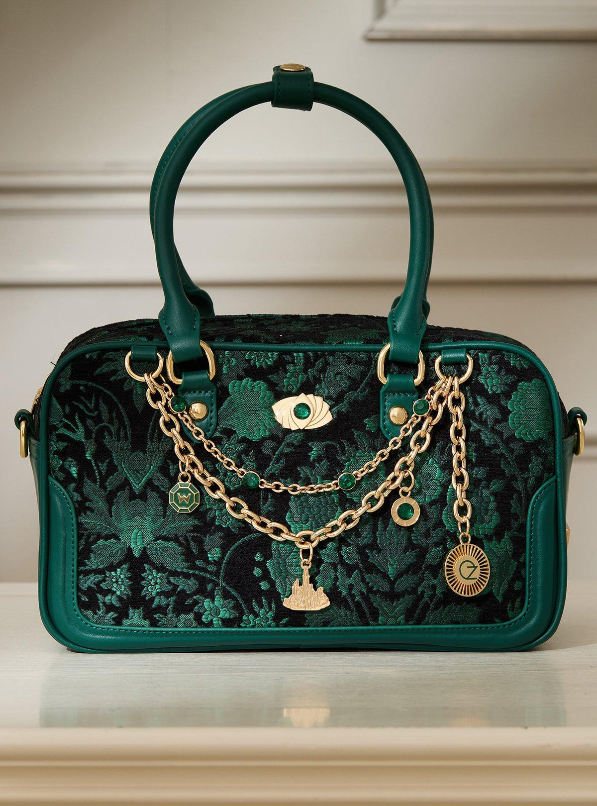 Cartera verde floral de Wicked con cadena