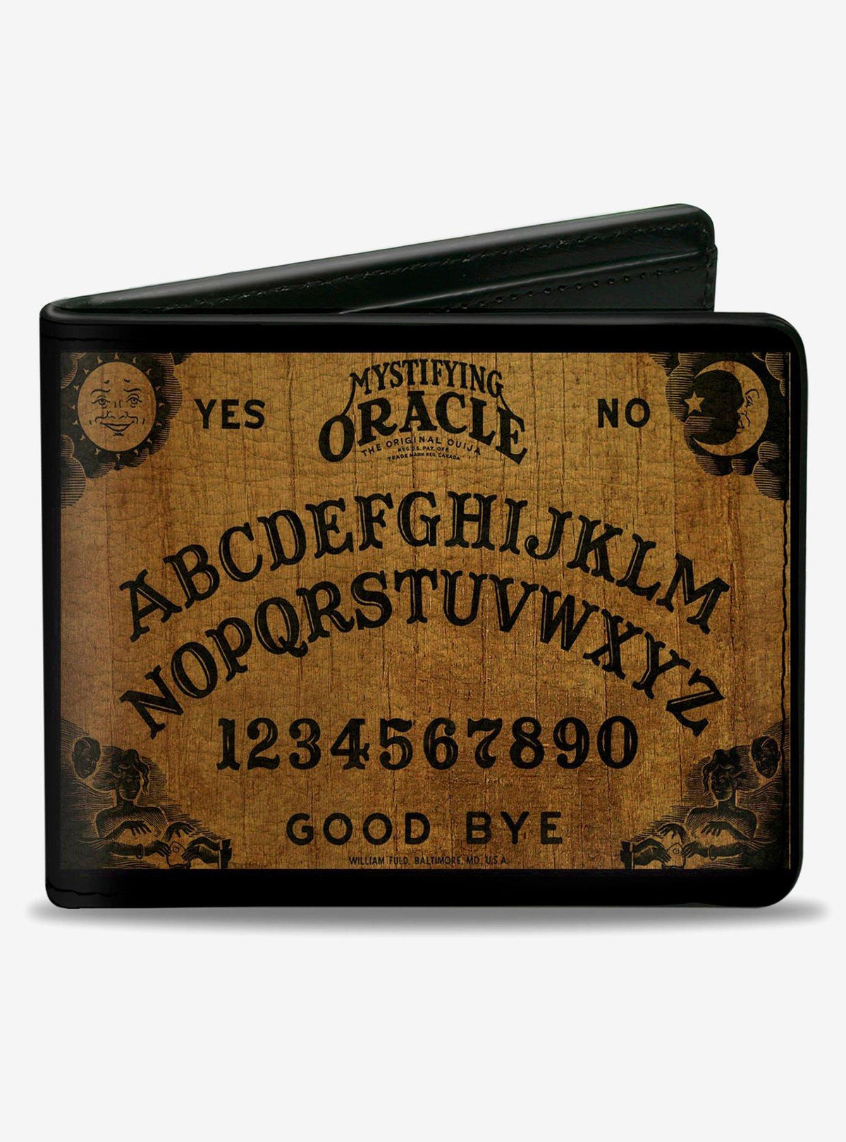 Billetera plegable Ouija con diseño de madera negra