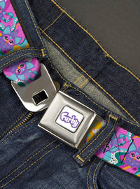Cinturón Furby morado con collage de poses de baile