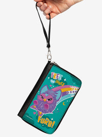 Billetera Furby morada con diseño arcoíris