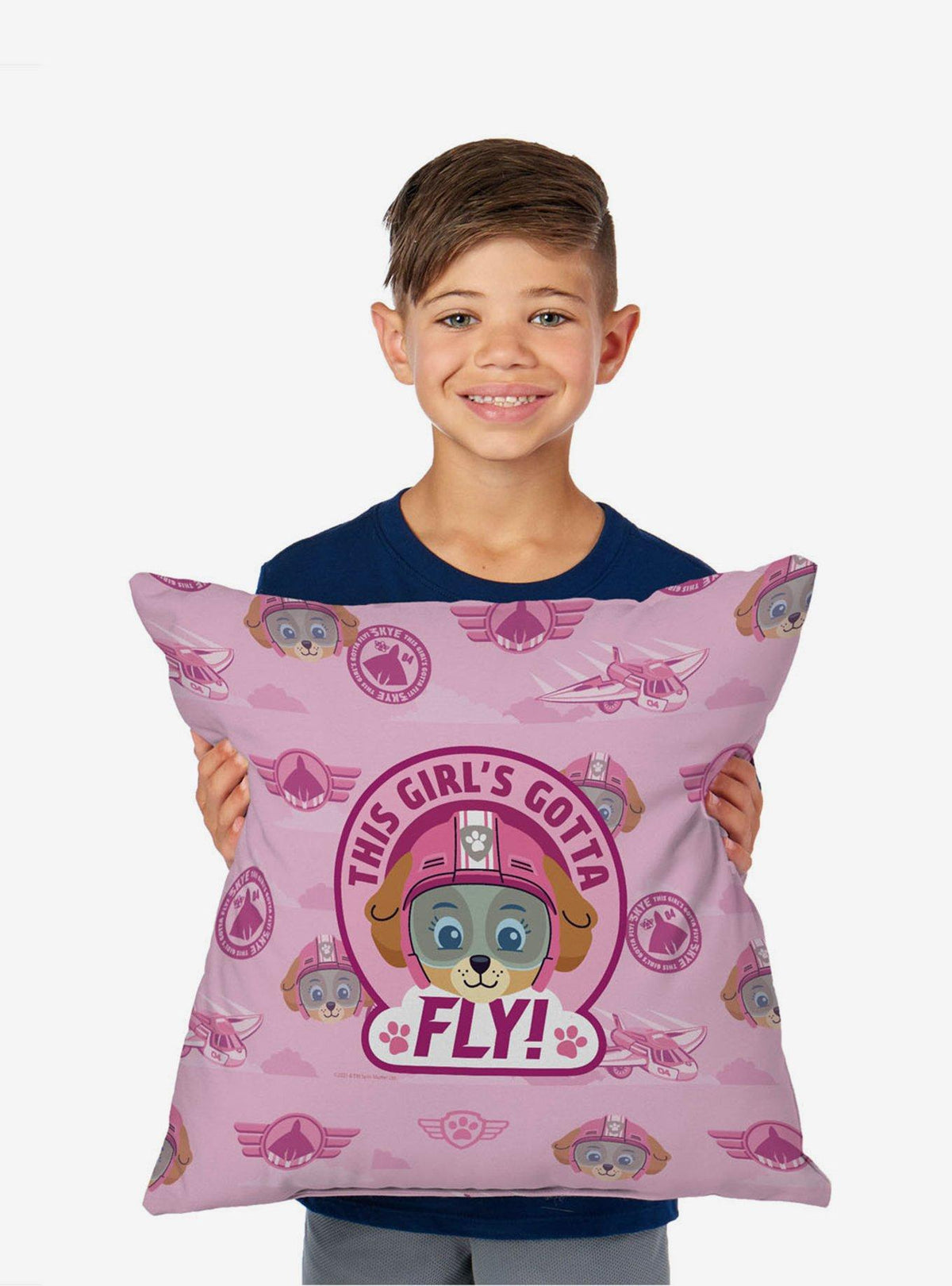 Cojín Paw Patrol Skye con patrón de insignias