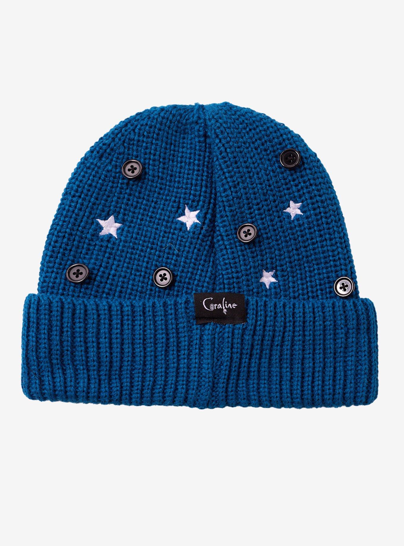 Gorro tejido Coraline con botones y estrellas
