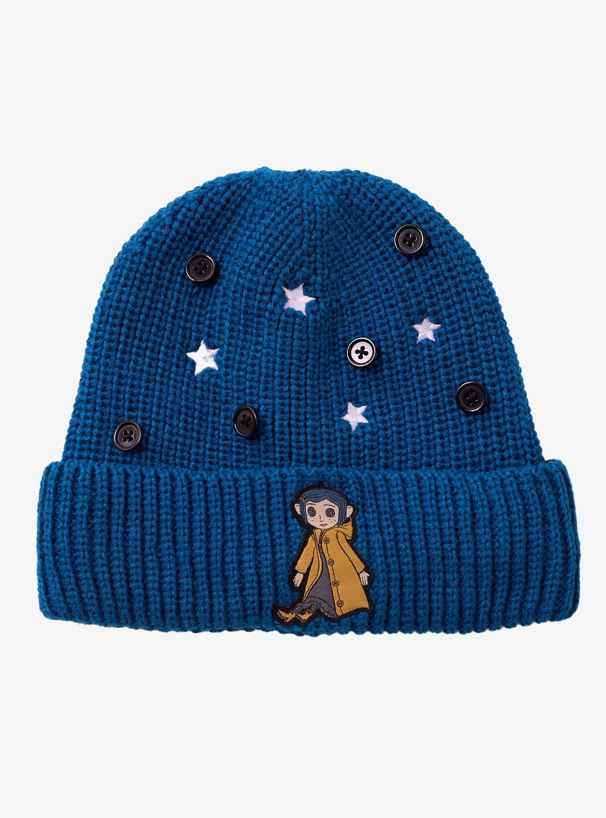 Gorro tejido Coraline con botones y estrellas