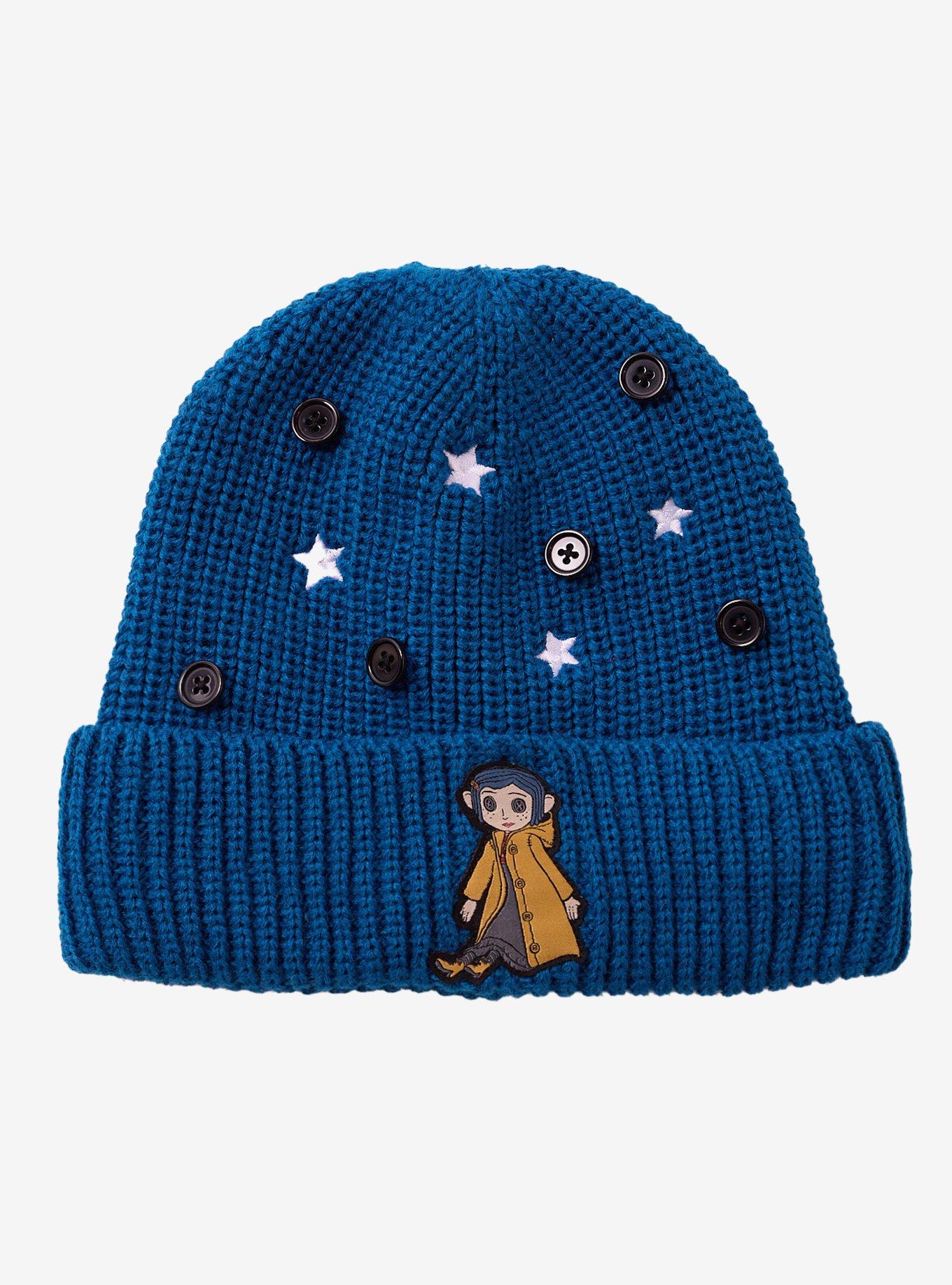 Gorro tejido Coraline con botones y estrellas