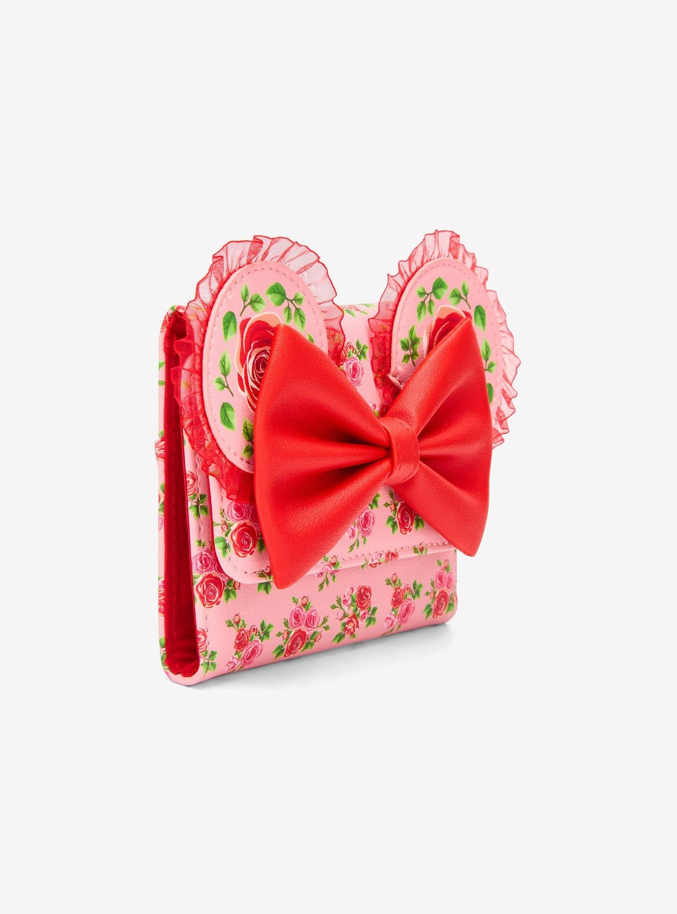 Billetera mini con solapa Minnie Mouse, rosas rosadas y rojas