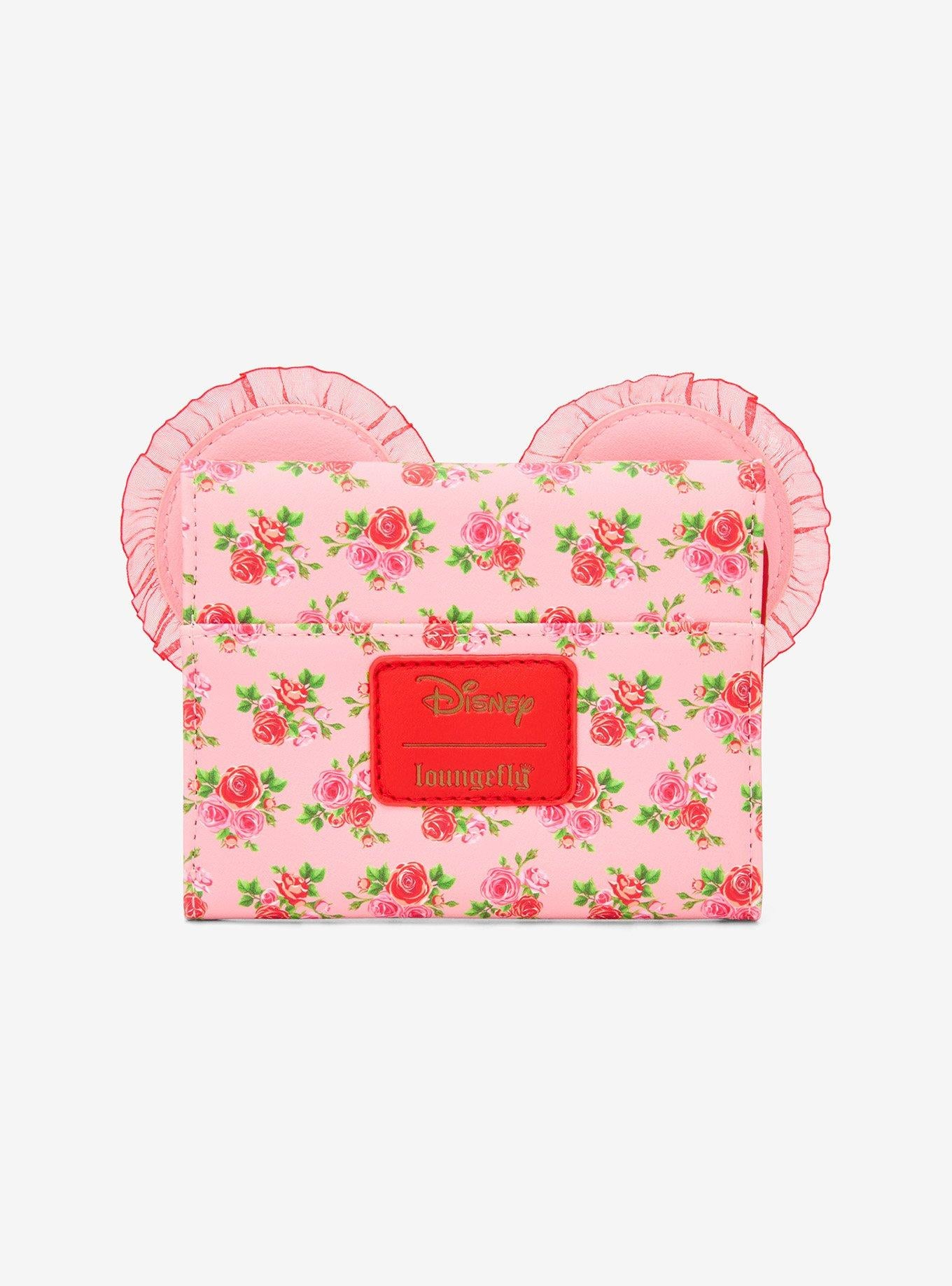 Billetera mini con solapa Minnie Mouse, rosas rosadas y rojas