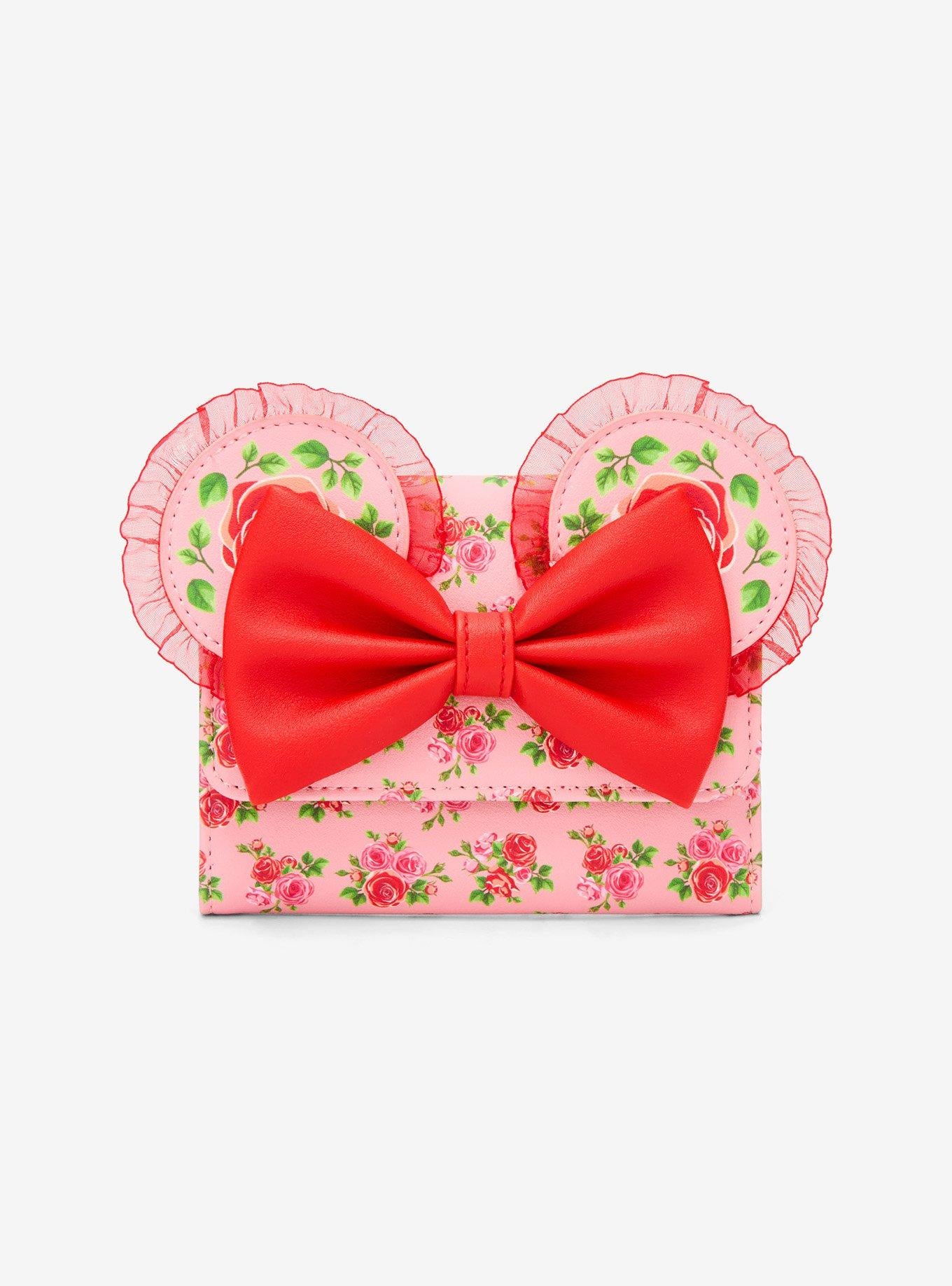 Billetera mini con solapa Minnie Mouse, rosas rosadas y rojas