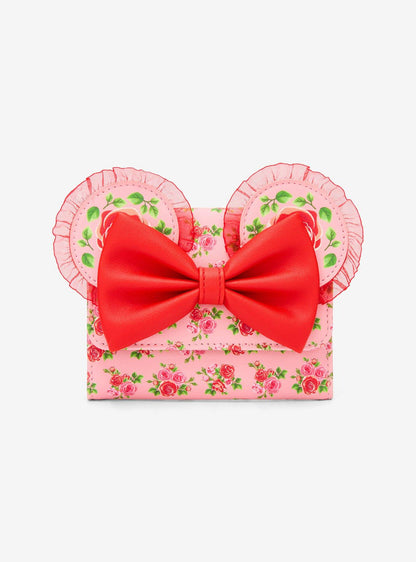 Billetera mini con solapa Minnie Mouse, rosas rosadas y rojas