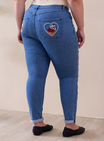 Jeans mom de tiro alto Strawberry Shortcake talla plus