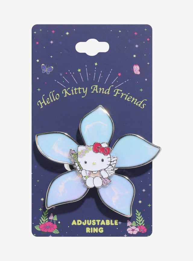 Anillo ajustable de Hello Kitty con flores de hada