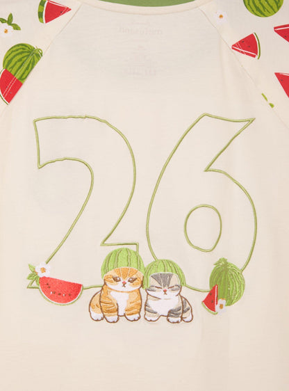 Polera ribeteada Mofusand Fruit Cats para mujer
